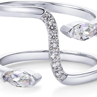 14K Gold Plated Cubic Zirconia Bypass Open Band Stackable Ring for Women | CZ Statement Eternity Rings