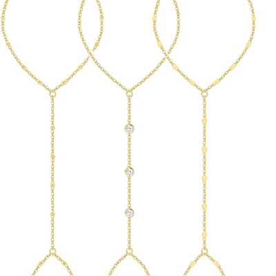 3PCS 14K Gold-Plated Hand Chain Bracelets for Women, Stack Bracelets Set Adjustable, Trendy Dainty Ring Bracelet Hand Chain