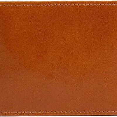 Genuine Leather Bifold Wallet for Men - Flip ID - RFID Blocking - Cowhide Leather - Vegetable Tanned - Slim, Extra Capacity Wallet - Extra Strong Stitching - Men's Wallet (Flip-ID Tan)
