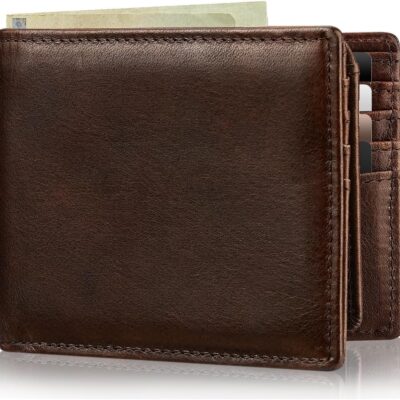 Mens Wallet Bifold Genuine Leather RFID Blocking Wallet for Men with 2 ID Windows 11 Card Holders 2 cash pockets 1 Gift Box