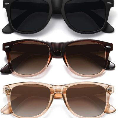 Polarized Sunglasses for Women Men Classic Retro Trendy Driving Sun Glasses UV400 Protection (3 Pack)