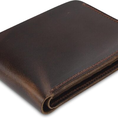 Men’s 100% Genuine Leather Bifold Wallet,Entirely Handmade