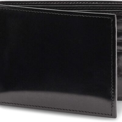Men's Old Leather Bifold Wallet with ID Window and Card Slots - Italian Leather, Durable and Stylish, Black