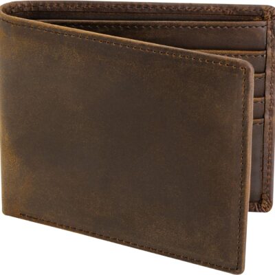 Top Grain Leather Wallet for Men | RFID Blocking | Extra Capacity Bifold Wallet with 2 ID Windows | Ultra Strong Stitching | Slim Billfold with 8 Card Slots | Gift for Him